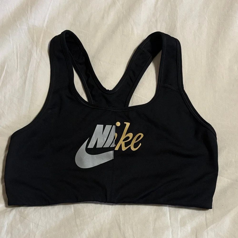 Nike Black Sports Bra with Silver and Gold Logo